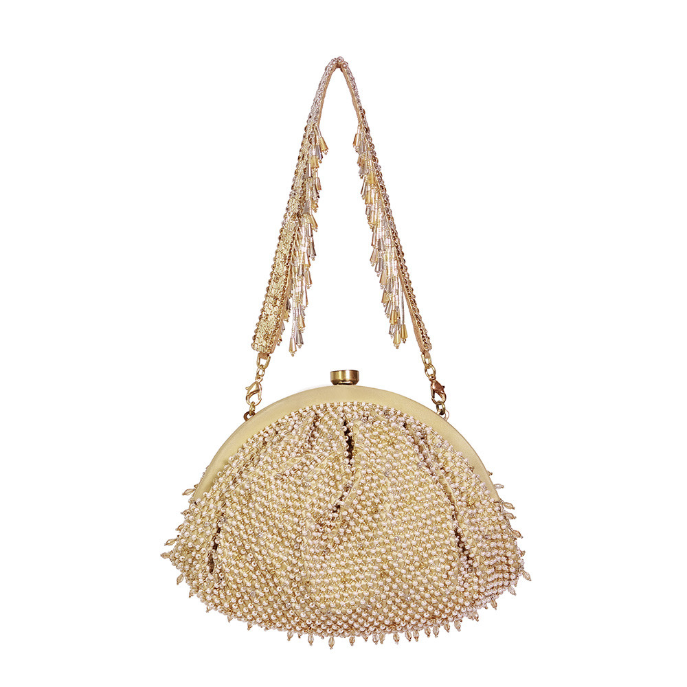 Joel Soft Pouch Peerless Gold Lustrous Silver With Handle