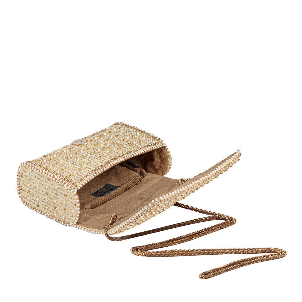 Zesha Flapover Clutch Peerless Gold Lustrous Silver With Handle
