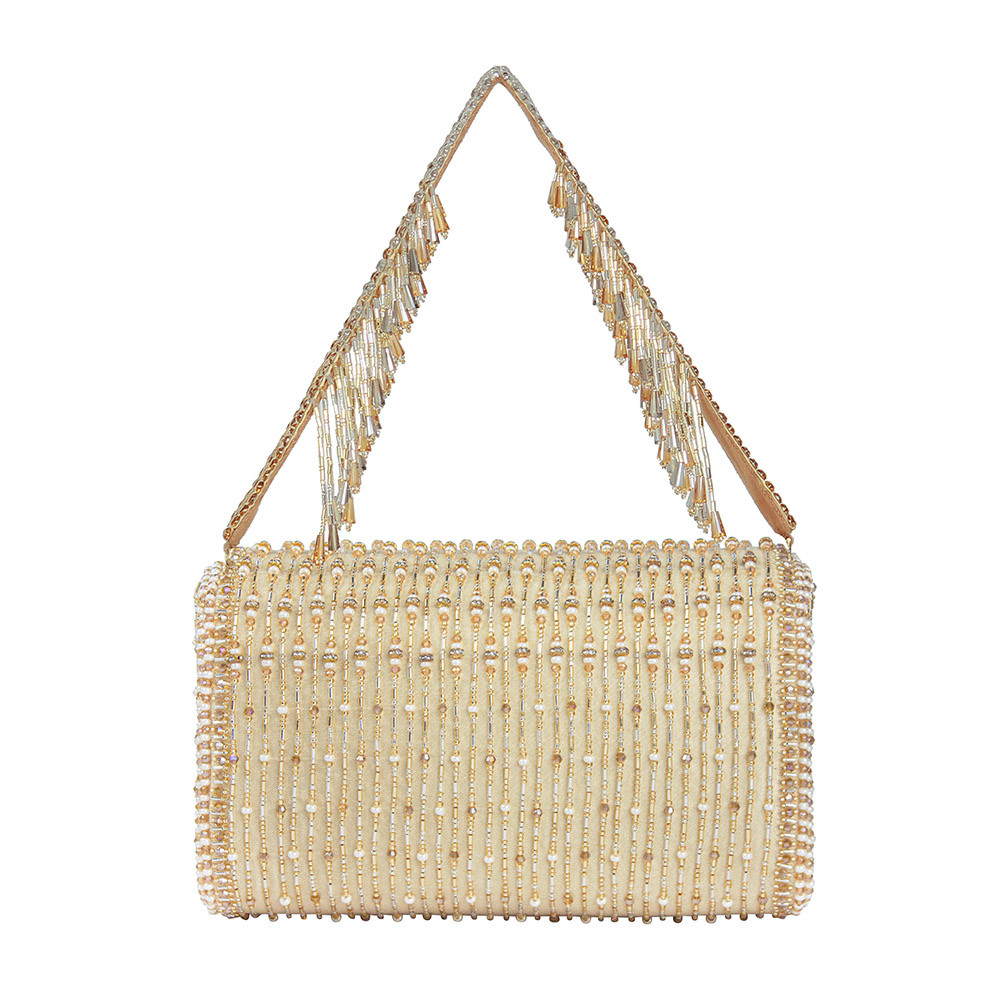 Zesha Flapover Clutch Peerless Gold Lustrous Silver With Handle