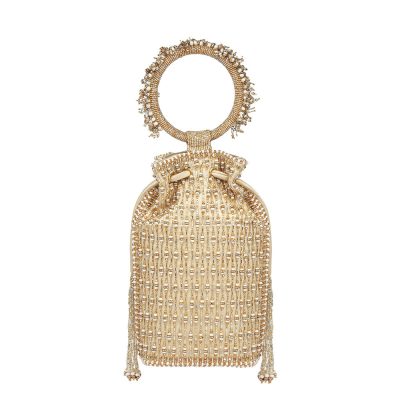 Zesha Mini Tablet Potli Peerless Gold Lustrous Silver With Bangle Handle