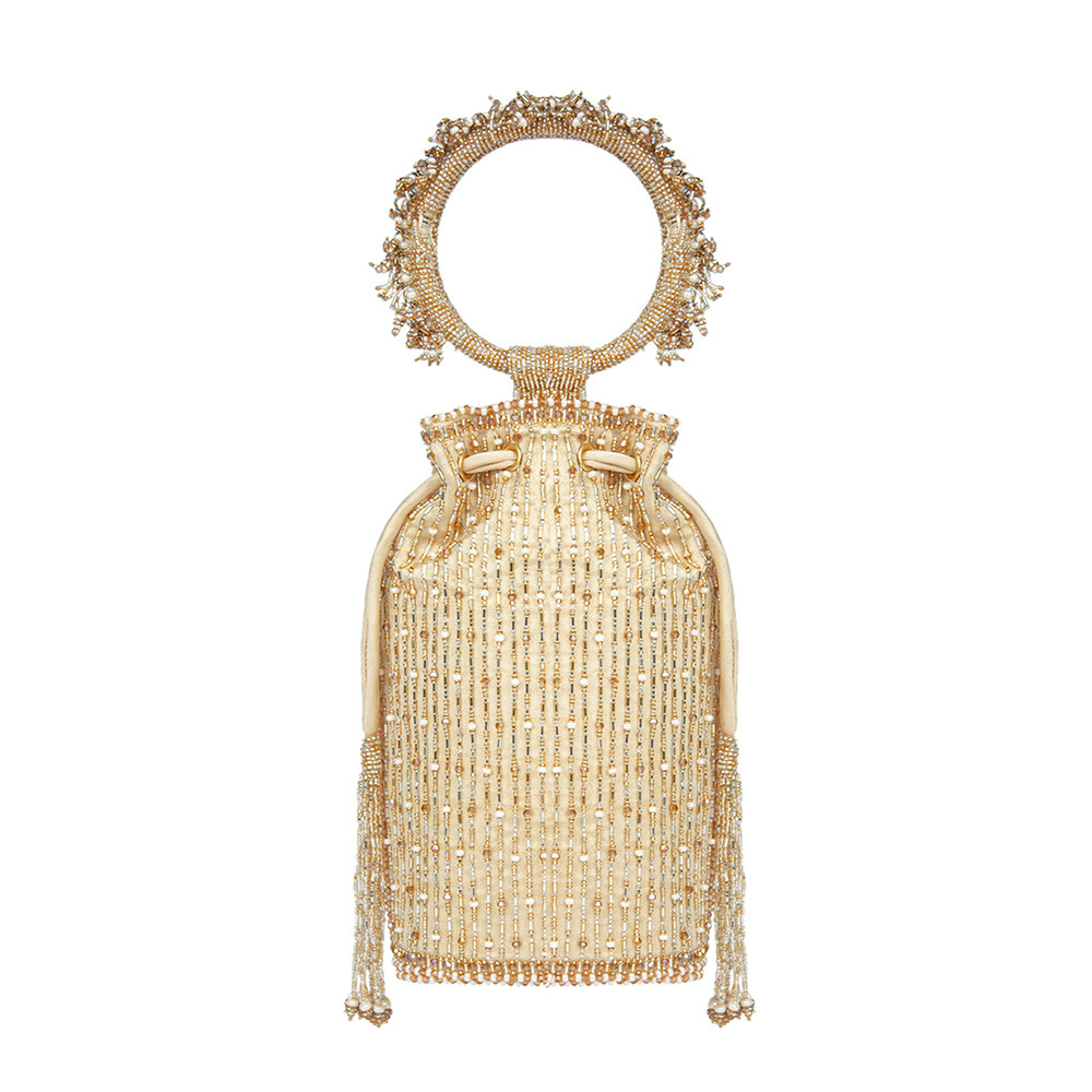 Zesha Mini Tablet Potli Peerless Gold Lustrous Silver With Bangle Handle