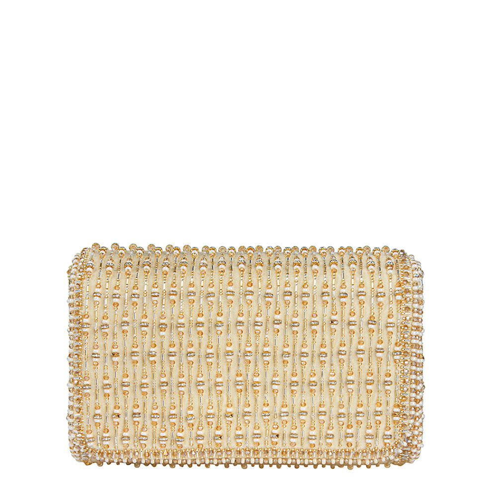 Zesha Flapover Clutch Peerless Gold Lustrous Silver