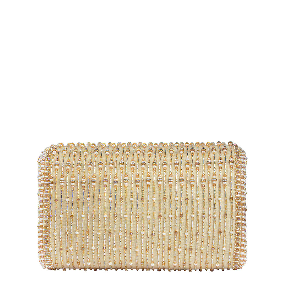 Zesha Flapover Clutch Peerless Gold Lustrous Silver