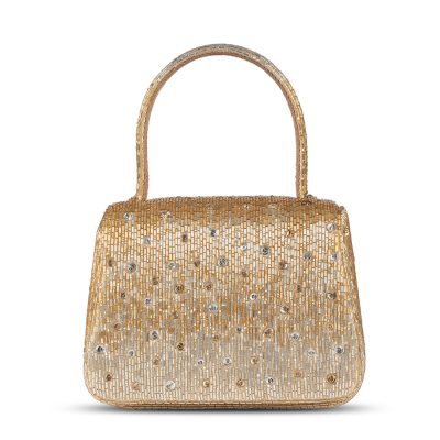 Eclat Mini Trapezium with Handle Clutch Peerless Gold Lustrous Silver