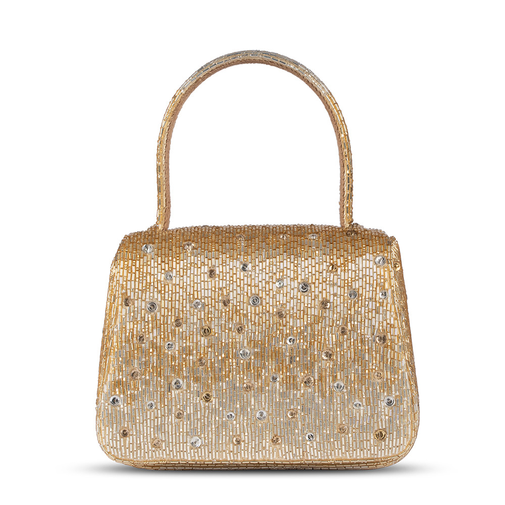 Eclat Mini Trapezium with Handle Clutch Peerless Gold Lustrous Silver