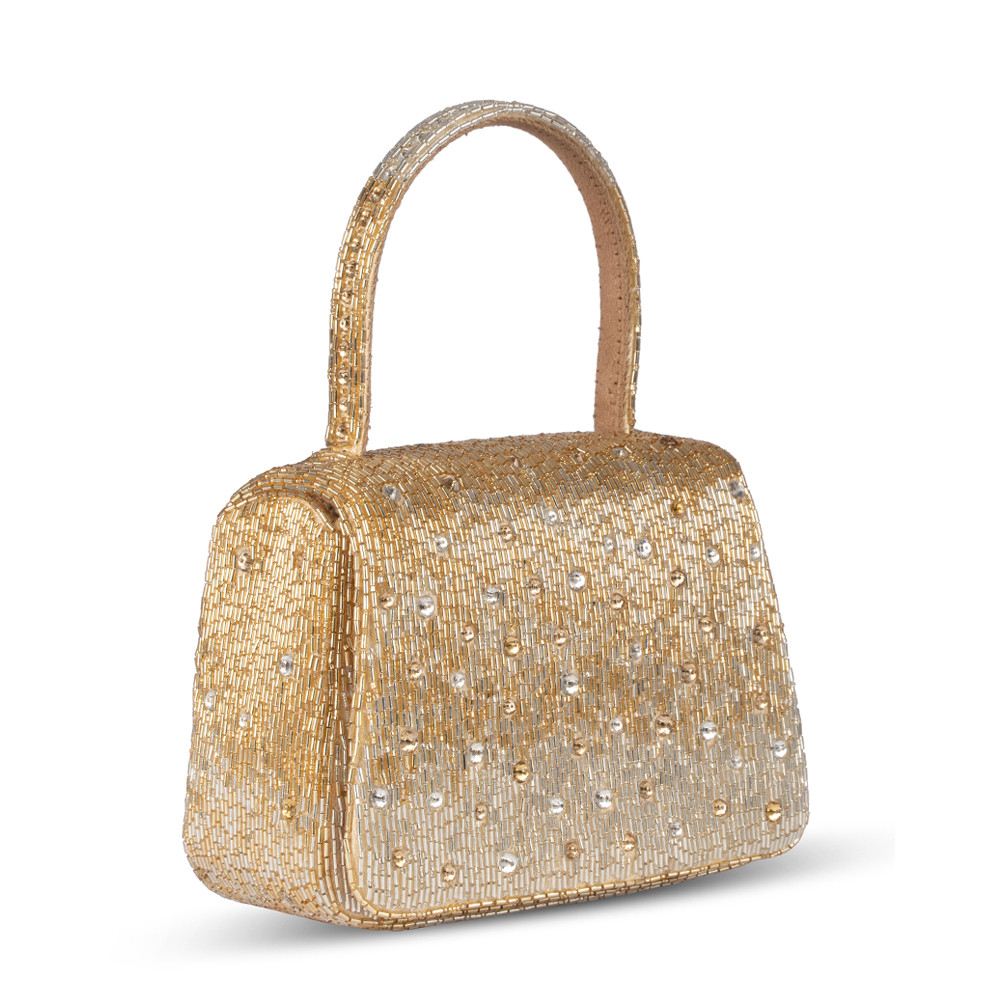 Eclat Mini Trapezium with Handle Clutch Peerless Gold Lustrous Silver