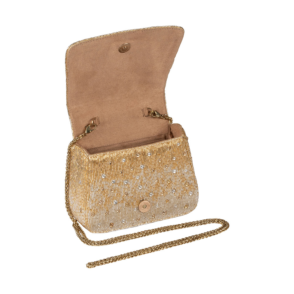 Eclat Mini Trapezium with Handle Clutch Peerless Gold Lustrous Silver