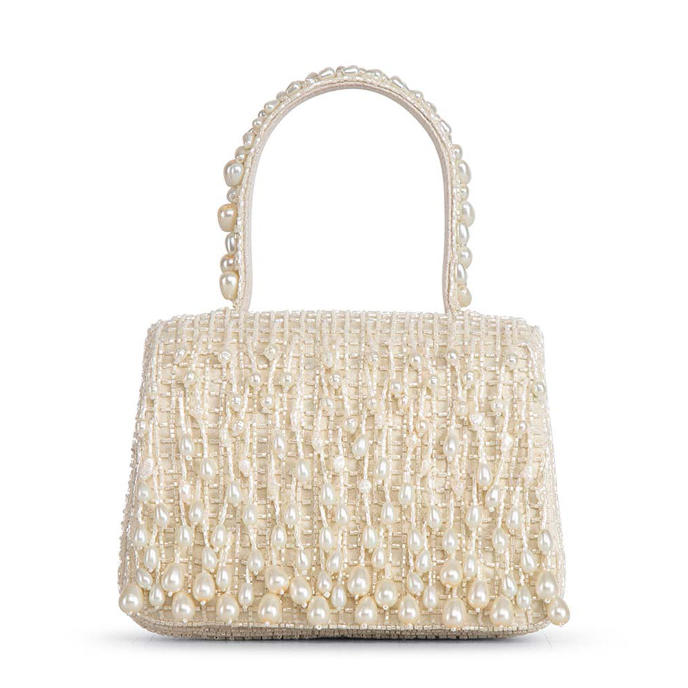 Opal Mini Trapezium with Handle Clutch Pristine Ivory