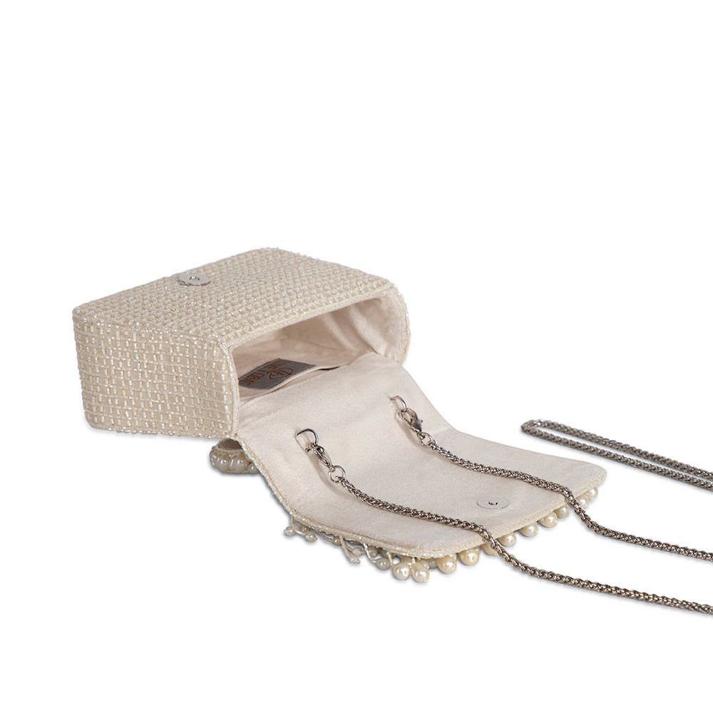 Opal Mini Trapezium with Handle Clutch Pristine Ivory