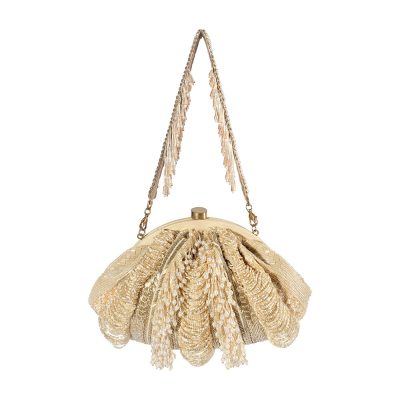 Ruche Soft Pouch Champagne Beige with Handle