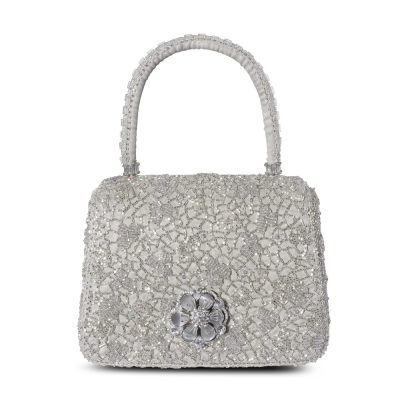 Wazka Mini Trapezium with Handle Clutch Lustrous Silver