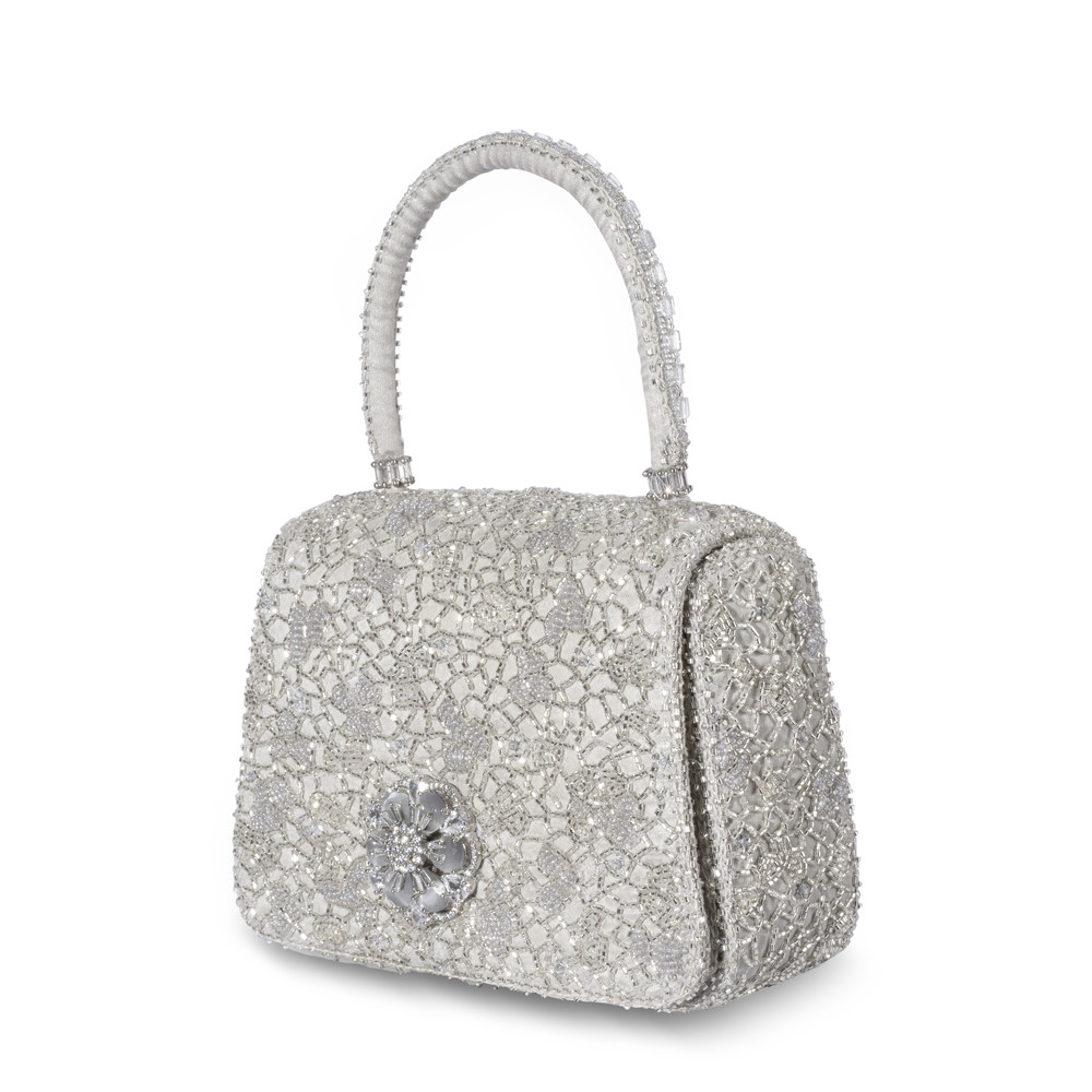 Wazka Mini Trapezium with Handle Clutch Lustrous Silver