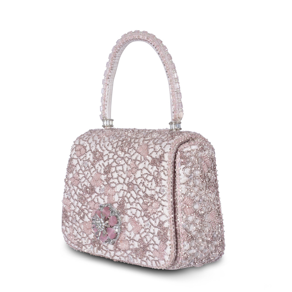 Wazka Mini Trapezium with Handle Clutch Rose Quartz Pink